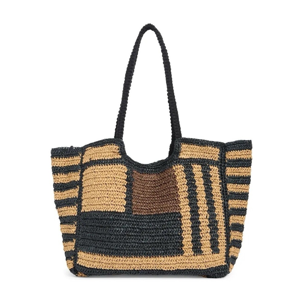 Collection XIIX Stripe Raffia Tote Bag Natural Multi Black Tan NWT Beach Summer